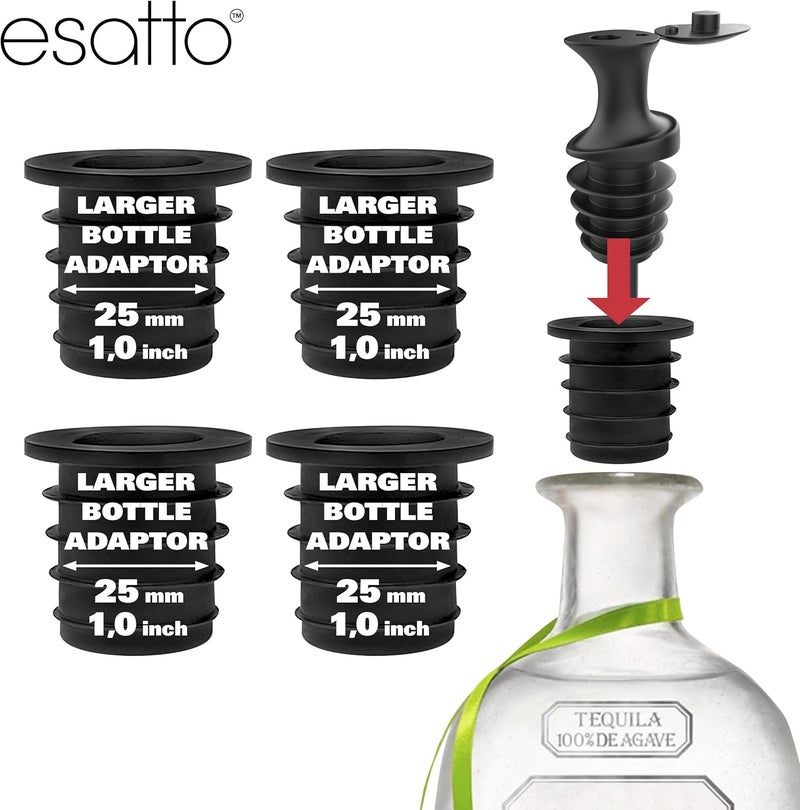 Esatto Pour & Seal Plastic Pourer with Lid - 12 Pieces & 4 Cork Adaptors for Precision Pouring, Pour Spouts for Bottles, Liquor Bottle Pourers for Alcohol & Olive Oil, Bar Bartender Accessories - Image 2